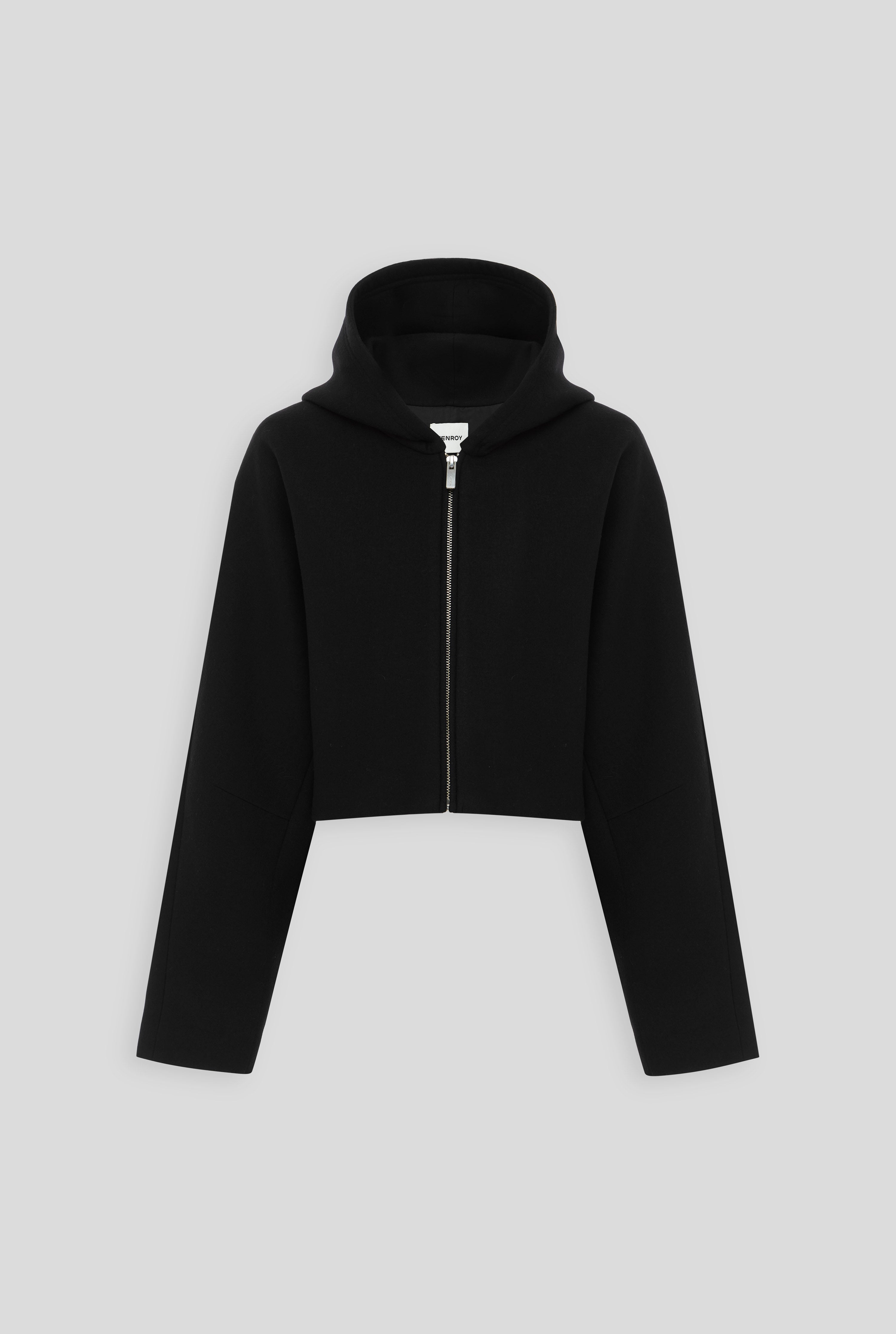 Cropped Wool Hooded Jacket - Black