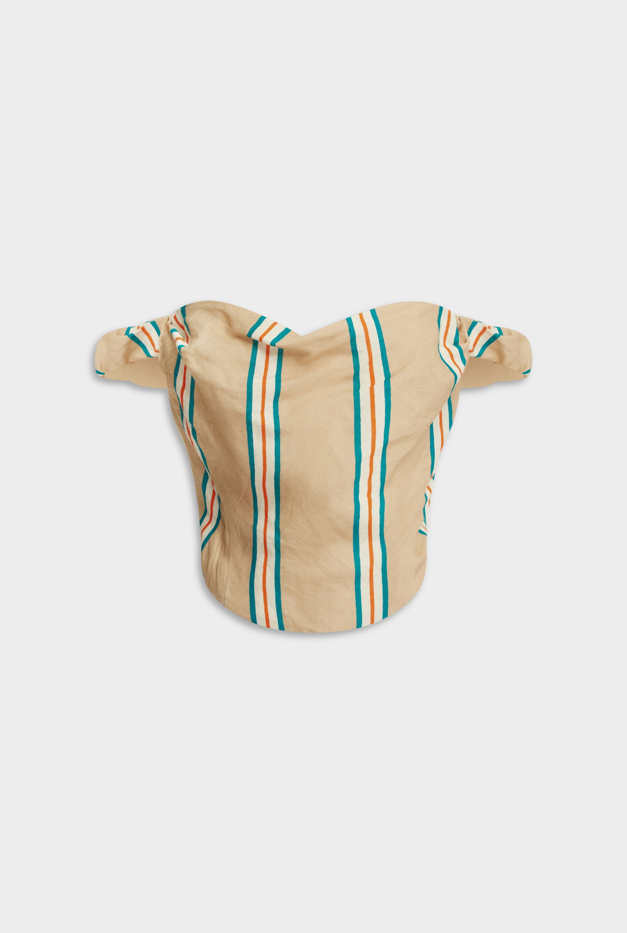Draped Linen Corset Top - Hazelnut/Teal/Orange Stripe