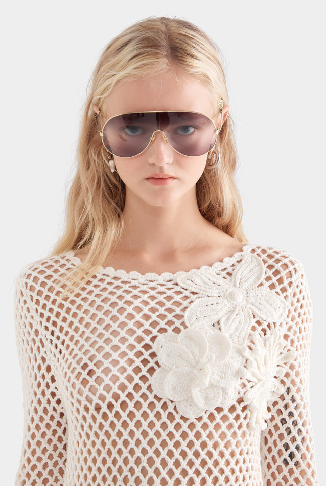Floral Crochet Cotton Mini Dress - White