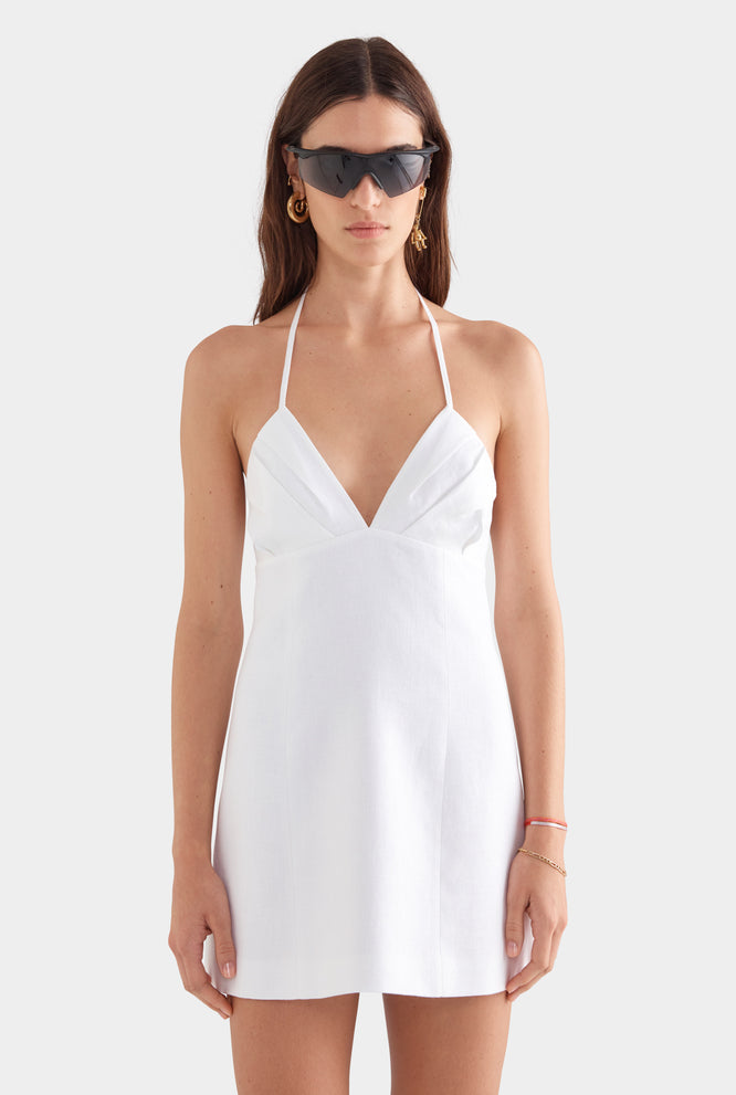 Halter Linen Mini Dress - White