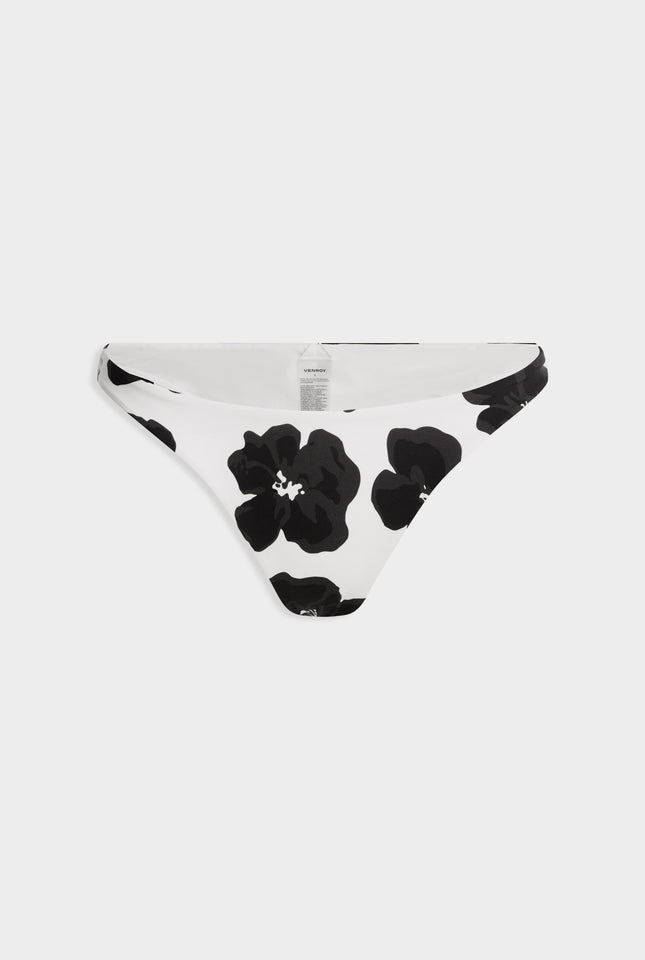 High Cut Bikini Brief - White/Black Hibiscus