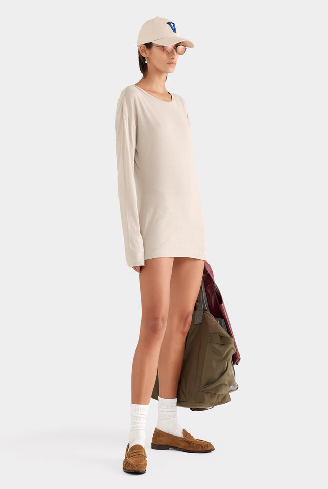 Lightweight Cotton Mini Dress - Stone