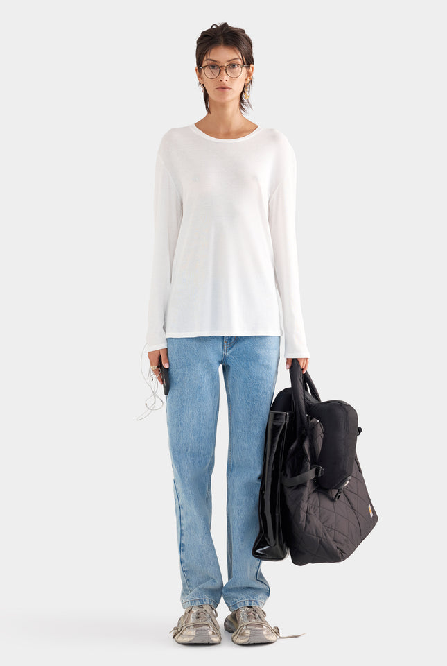 Long Sleeve Lightweight Cotton Tee - White