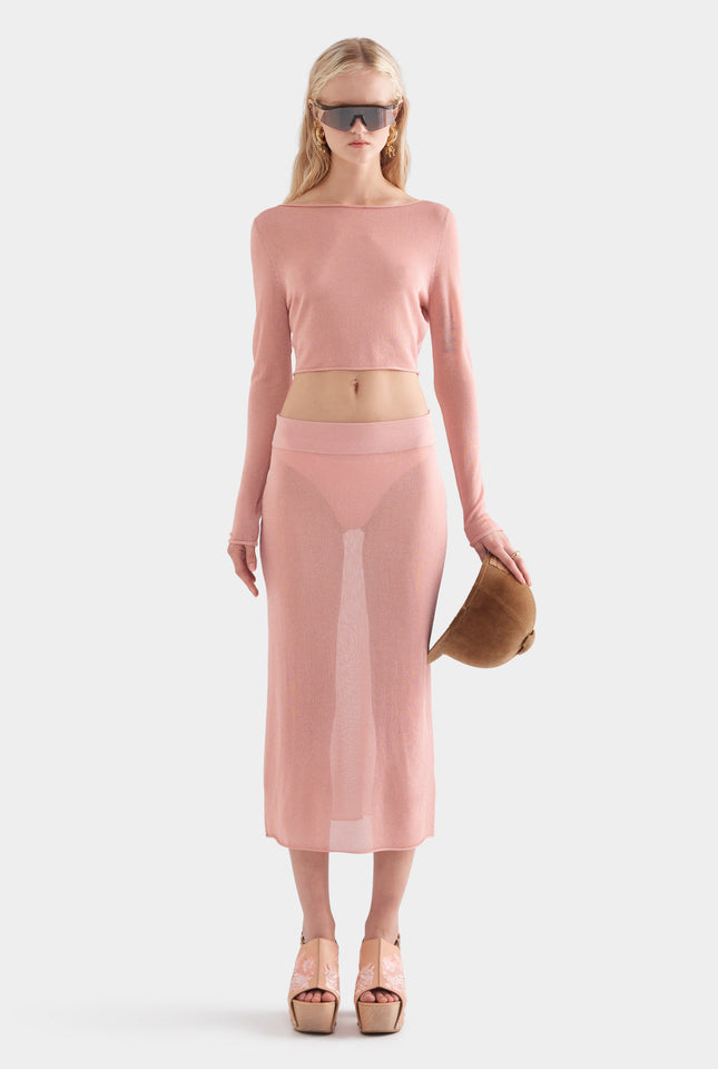 Lurex Knit Midi Skirt - Light Pink