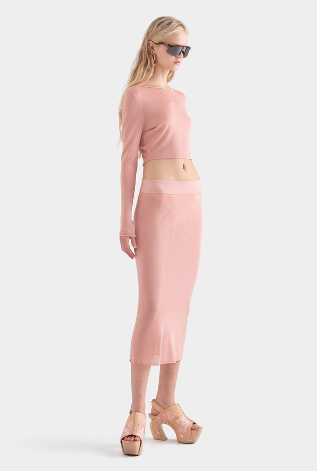 Lurex Knit Midi Skirt - Light Pink