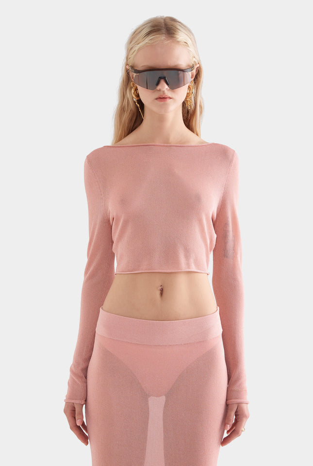 Lurex Knit Midi Skirt - Light Pink