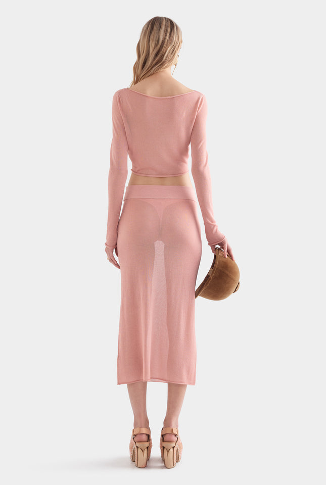 Lurex Knit Midi Skirt - Light Pink