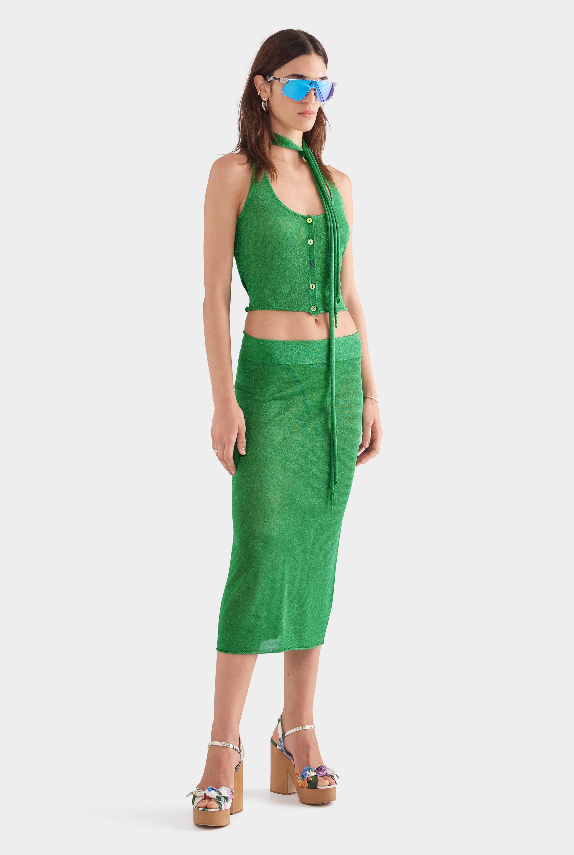 Lurex Knit Midi Skirt - Bright Green