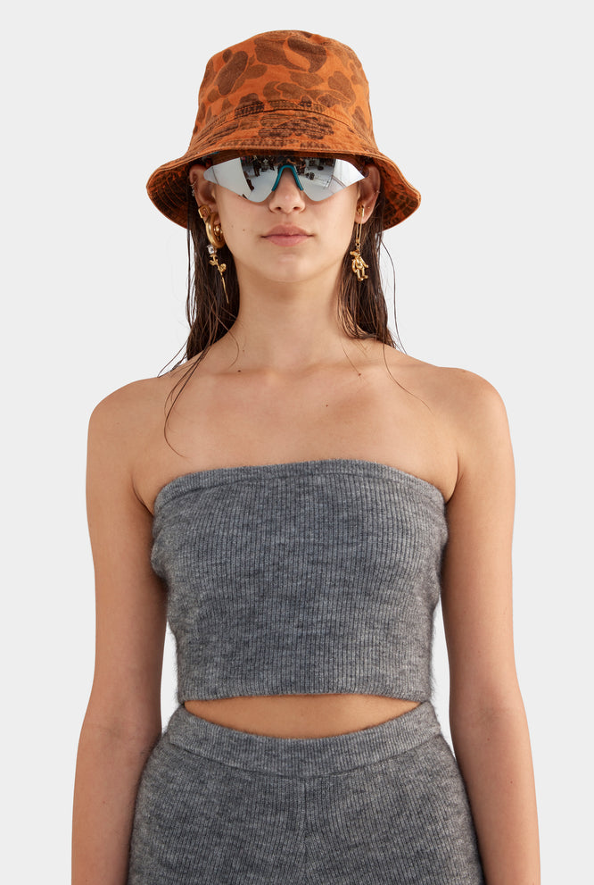 Mohair Wool Knit Strapless Top - Dark Grey Marl