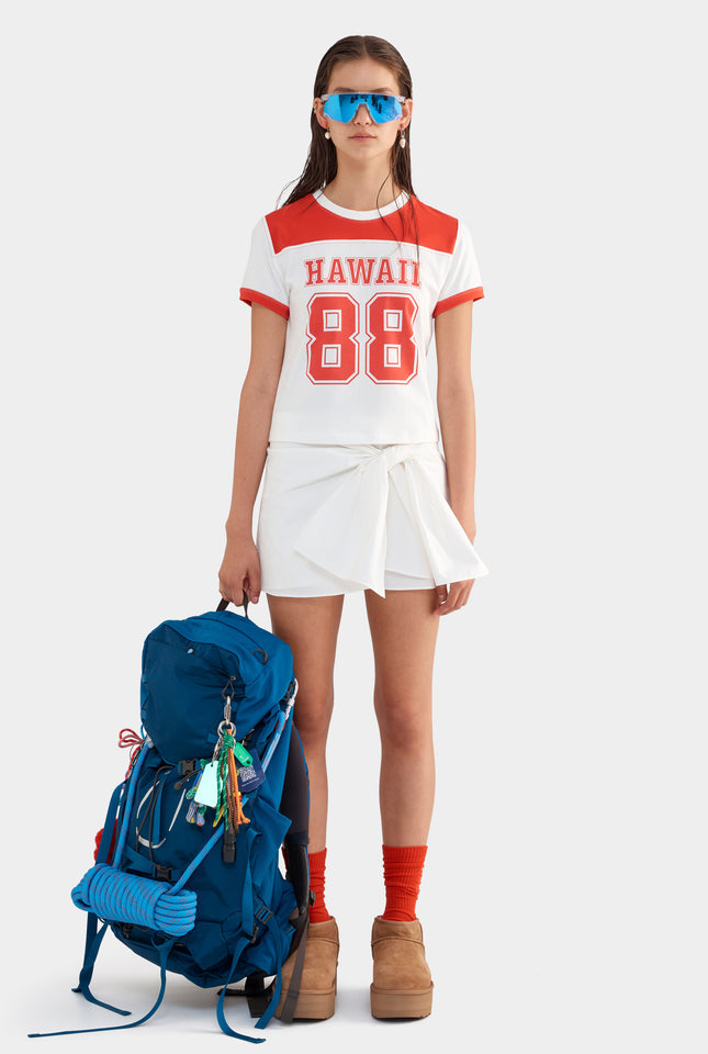 Panelled Baby Tee - Off White/Red