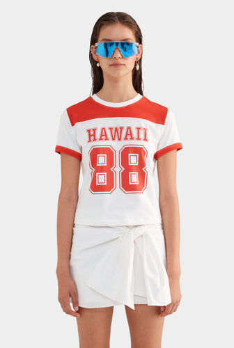 Panelled Baby Tee - Off White/Red