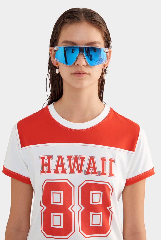 Panelled Baby Tee - Off White/Red