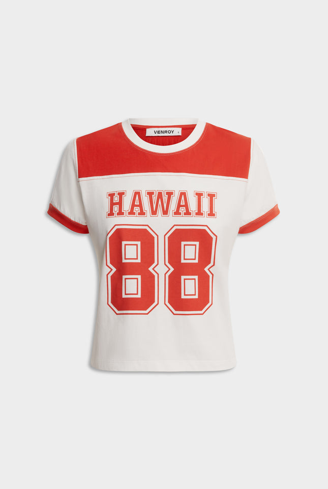 Panelled Baby Tee - Off White/Red