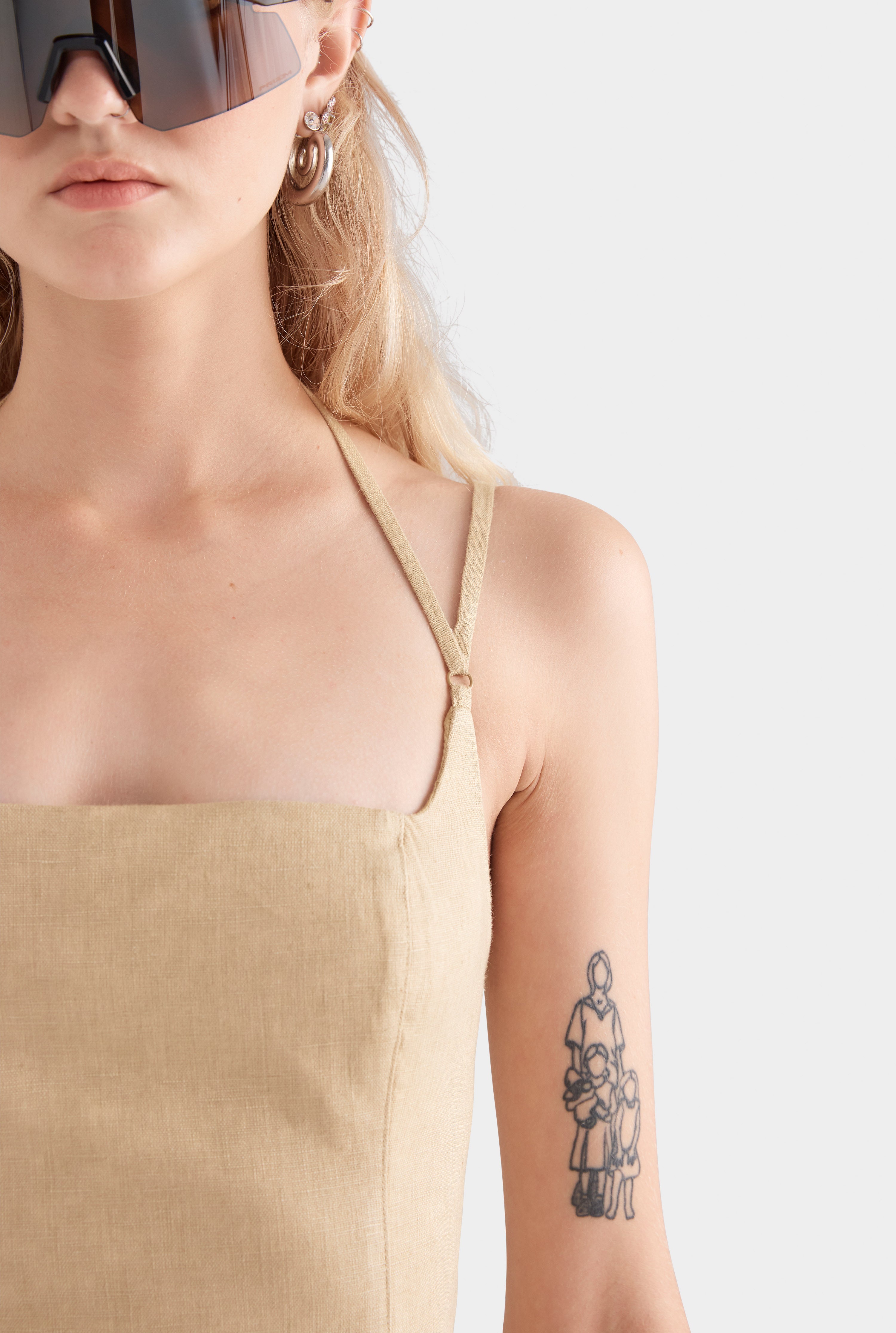 Panelled Linen Midi Dress - Hazelnut