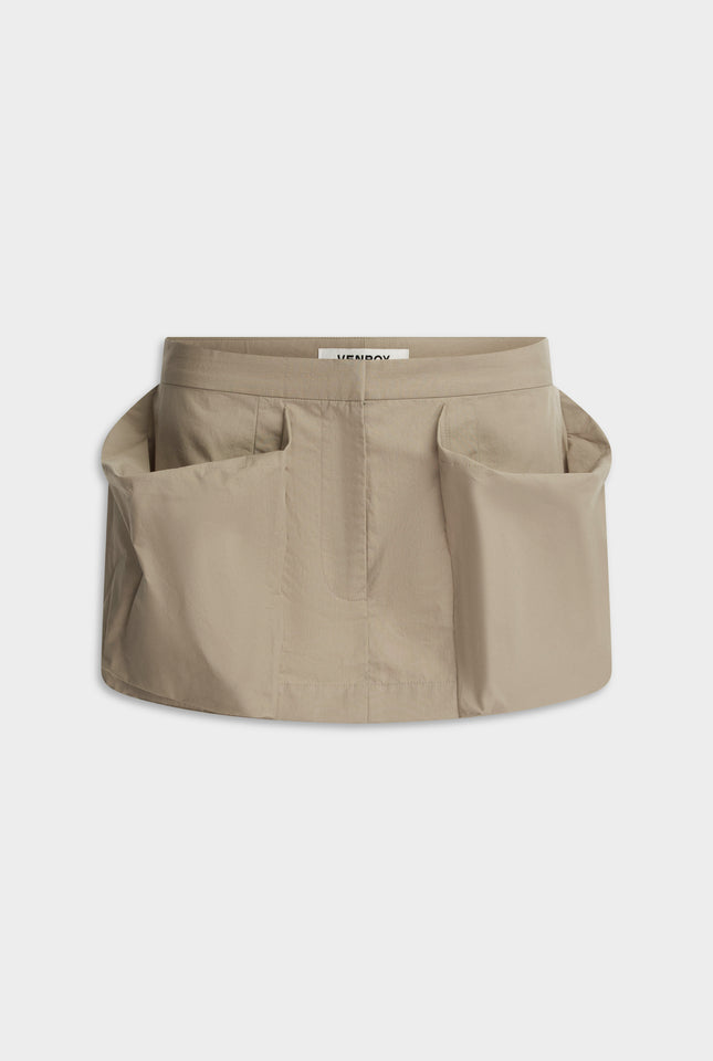 Pocket Detail Cotton Mini Skirt - Pebble