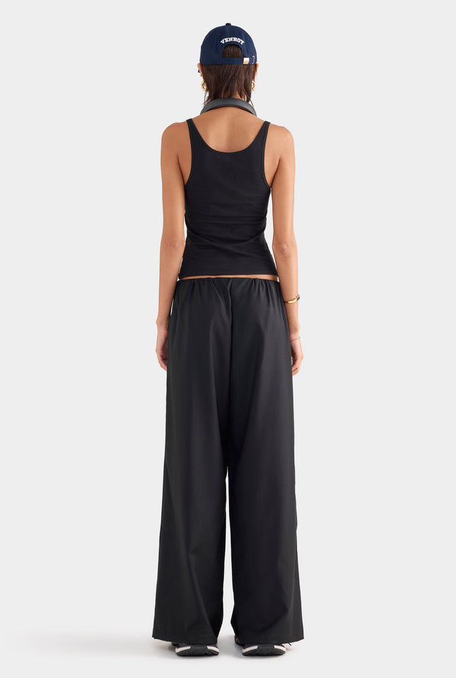 Relaxed Wool Wide Leg Trouser - Black