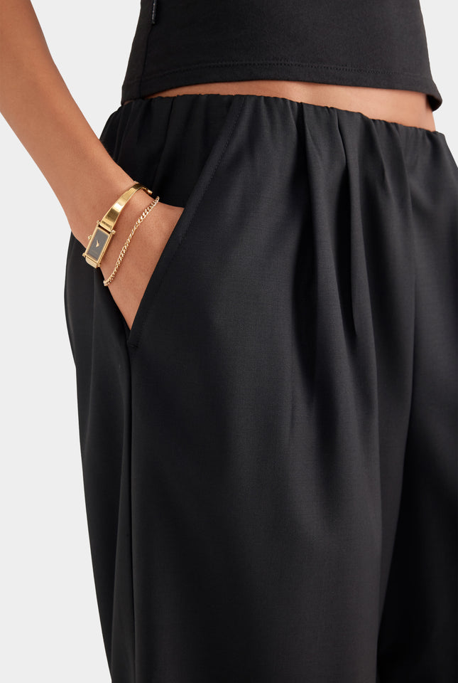 Relaxed Wool Wide Leg Trouser - Black