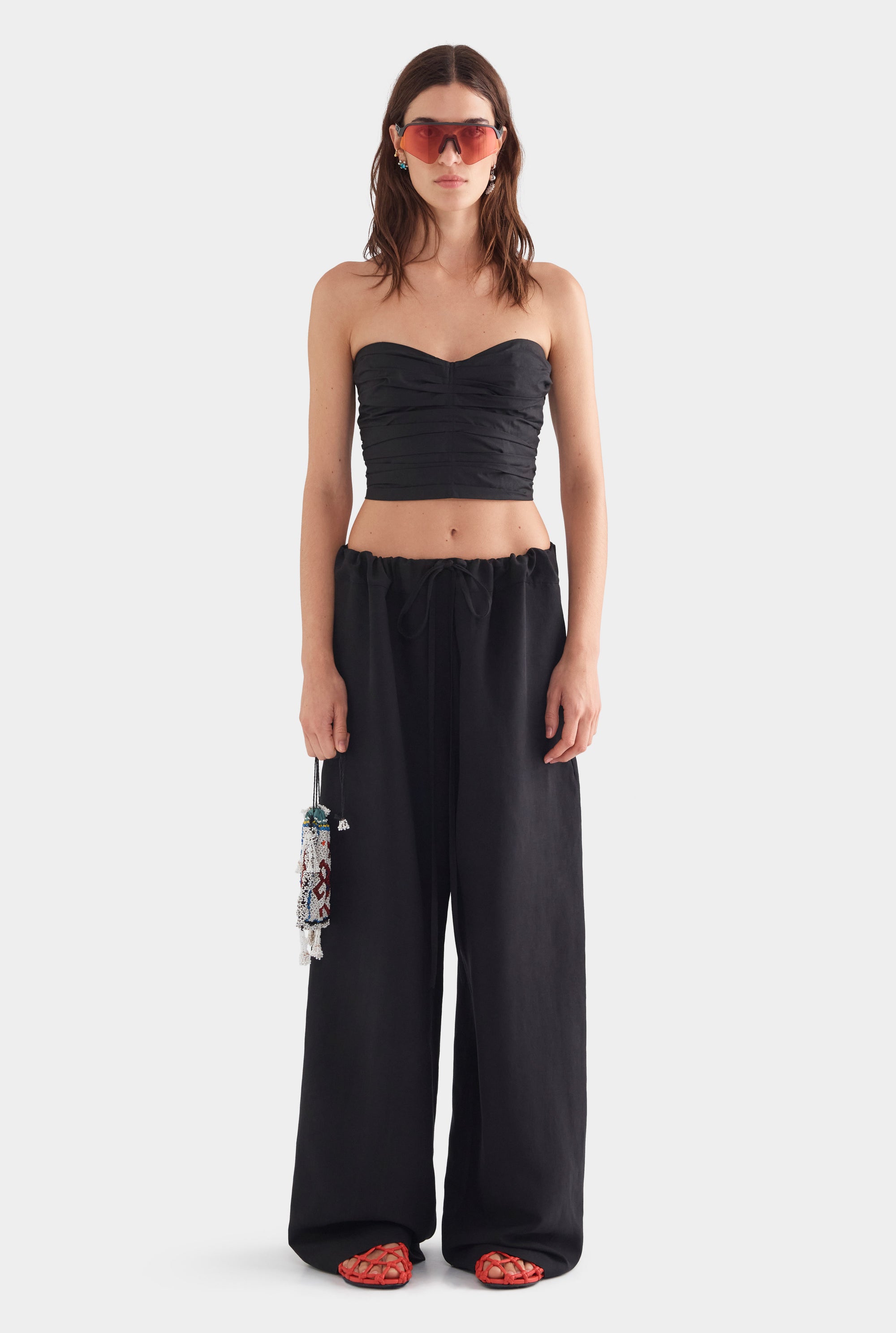 Silk Linen Paperbag Pant - Black