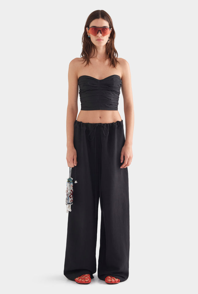 Silk Linen Paperbag Pant - Black