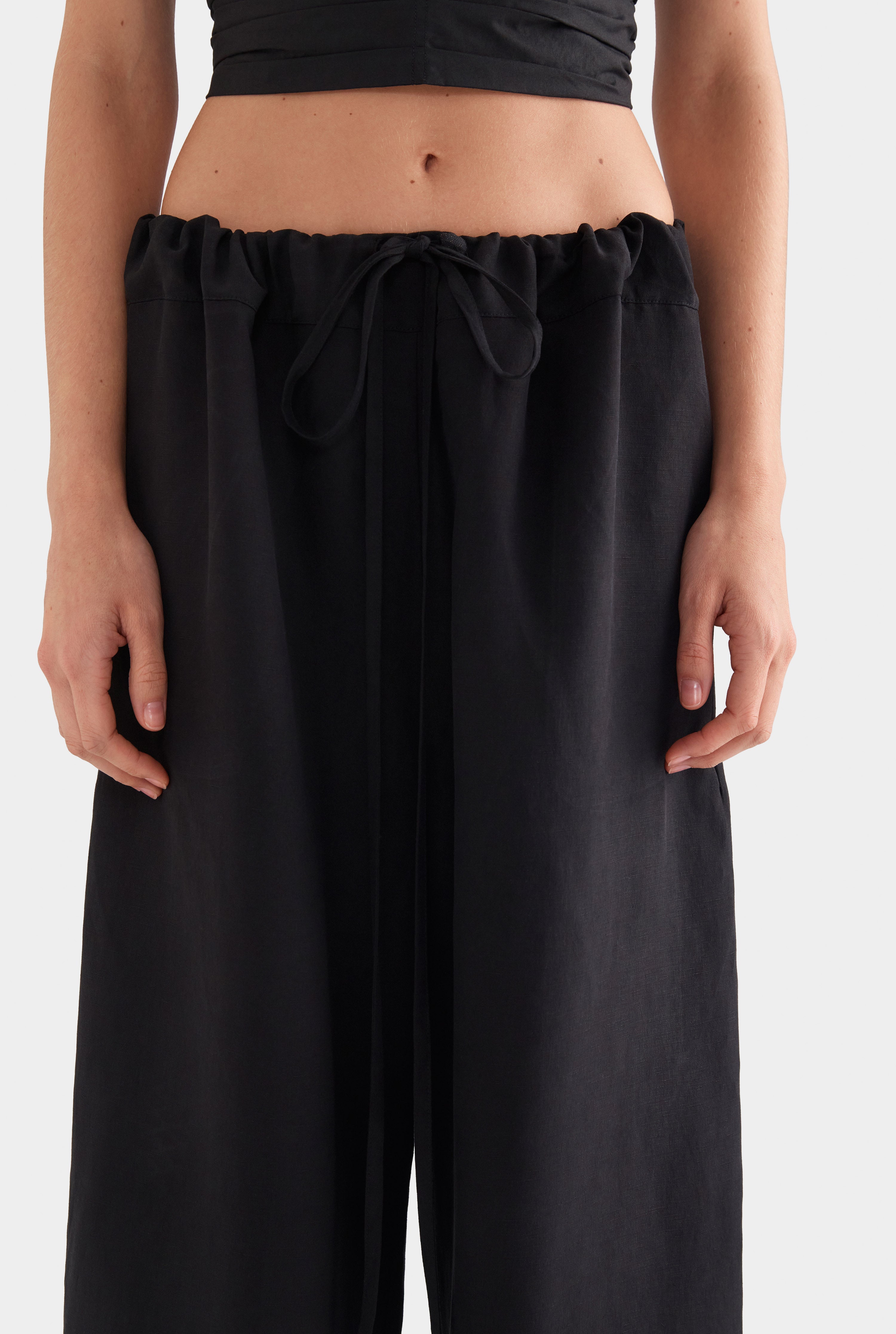 Silk Linen Paperbag Pant - Black