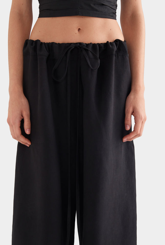 Silk Linen Paperbag Pant - Black