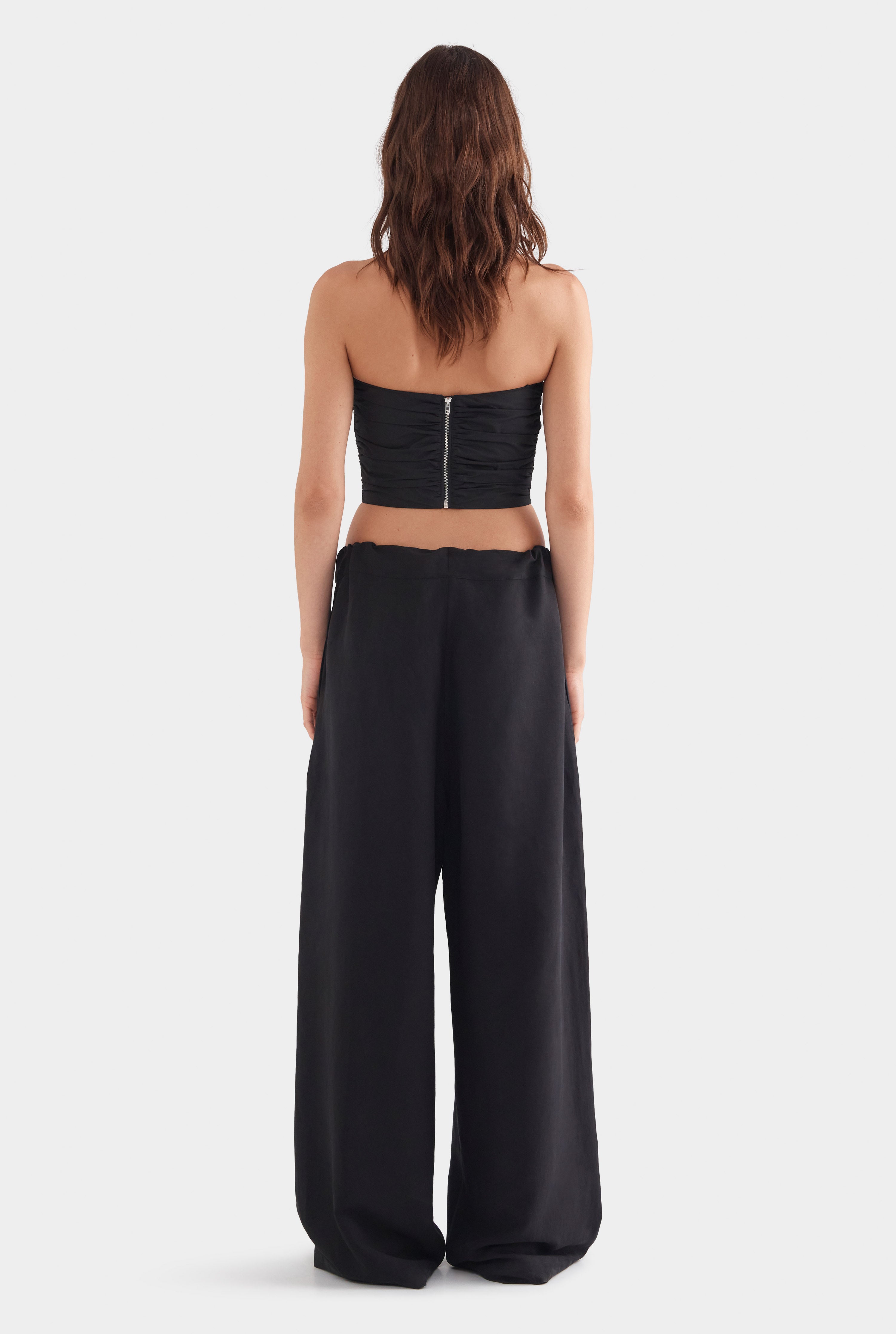 Silk Linen Paperbag Pant - Black