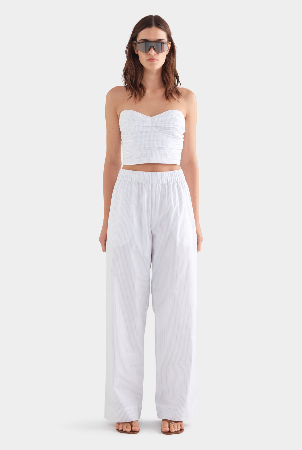 Heavy Cotton Poplin Pant - White/Sage/Peach Pinstripe