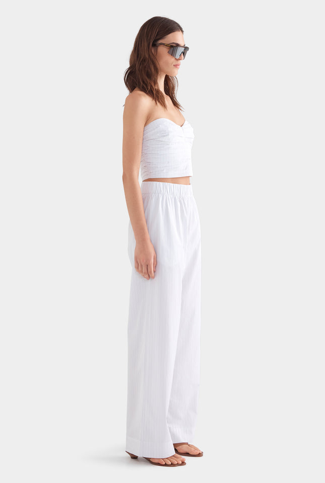 Heavy Cotton Poplin Pant - White/Sage/Peach Pinstripe