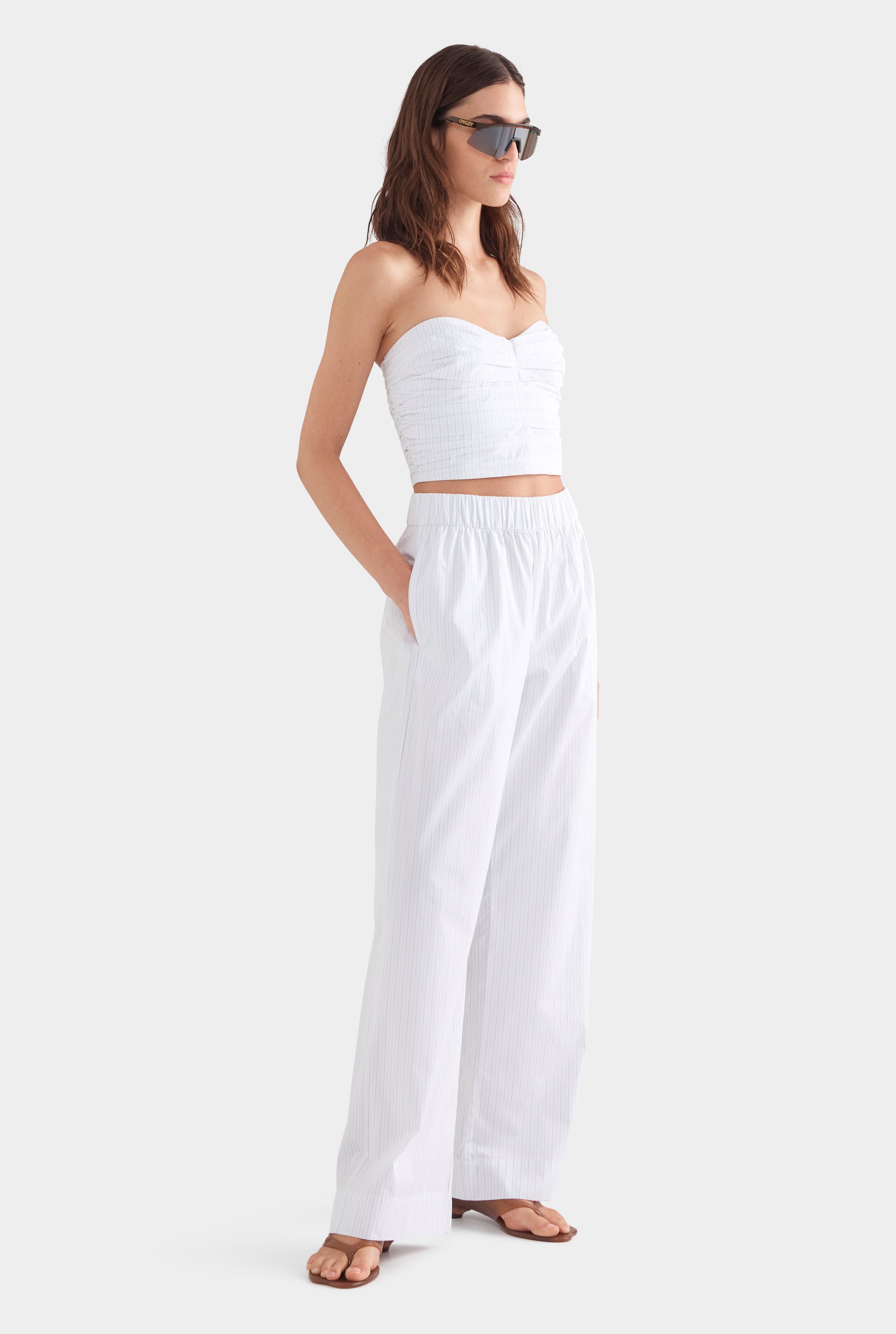 Heavy Cotton Poplin Pant - White/Sage/Peach Pinstripe