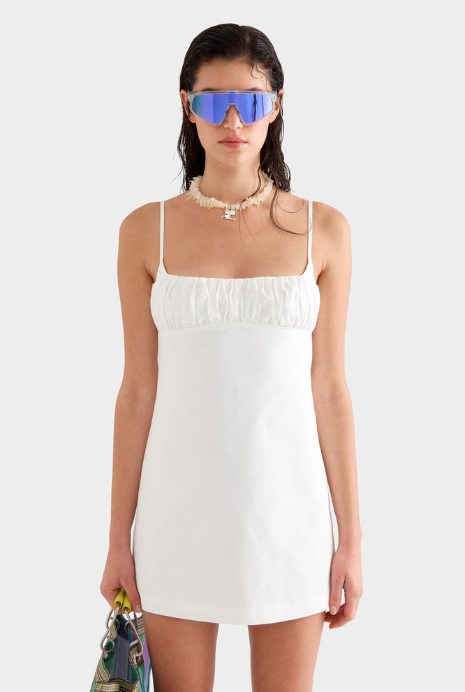 Gathered Bodice Mini Dress - White