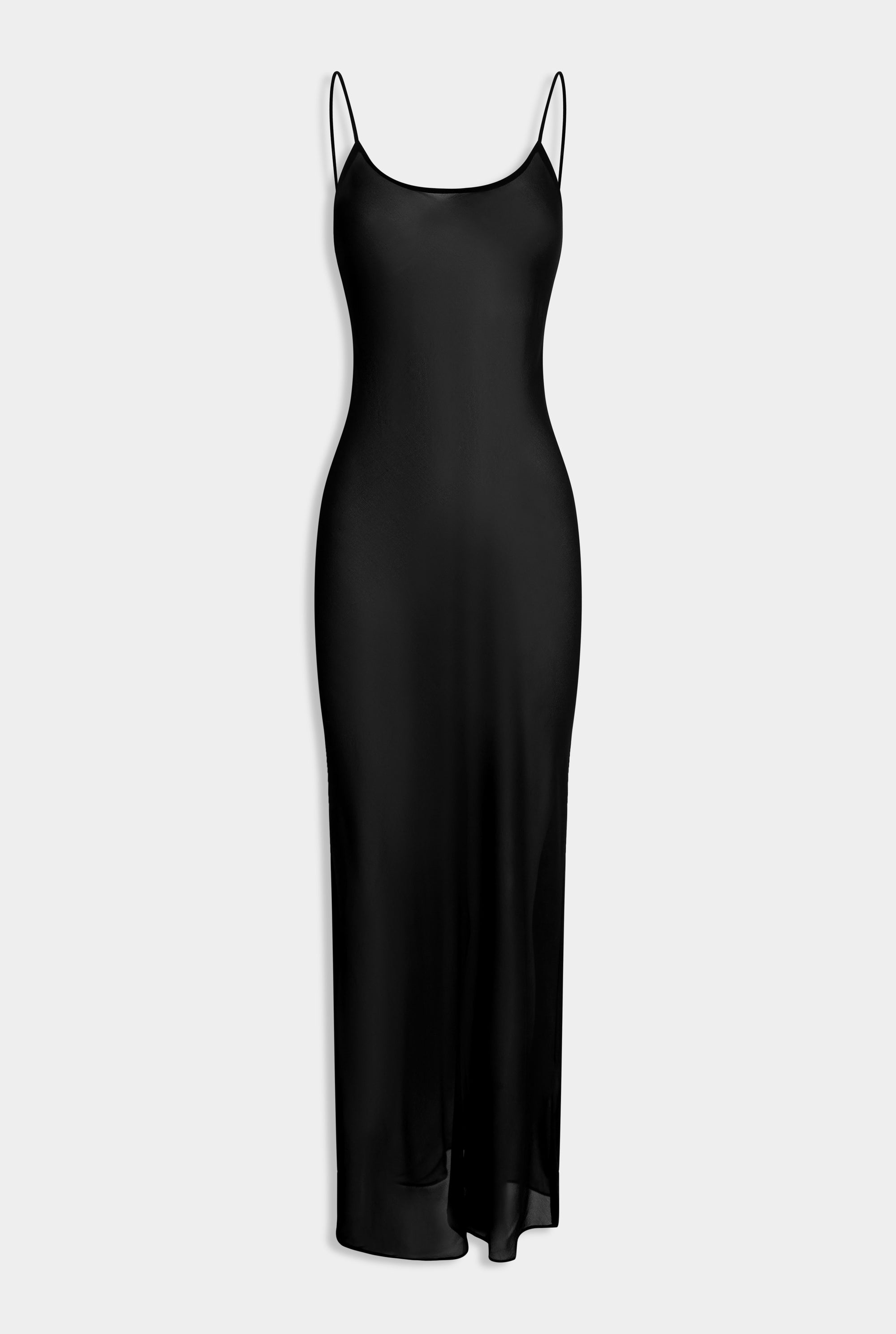 Sheer Silk Slip Dress - Black