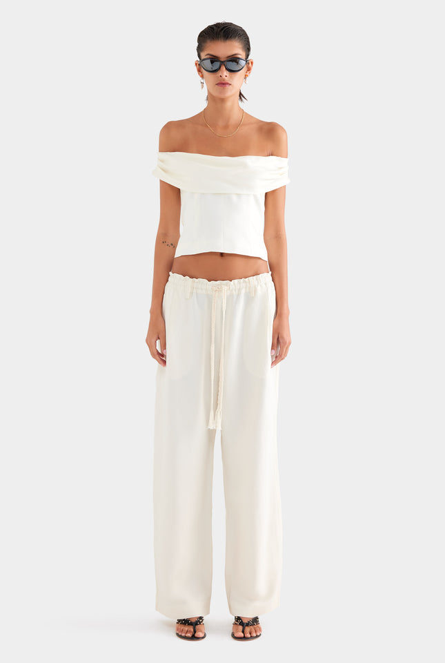 Silk Linen Relaxed Pleat Front Pant - Cream