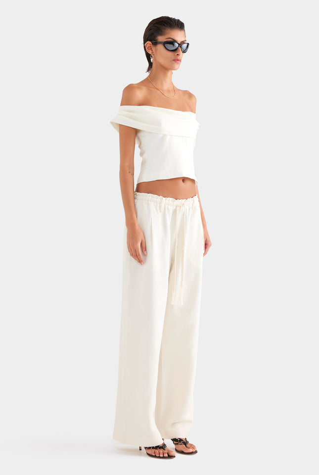 Silk Linen Relaxed Pleat Front Pant - Cream