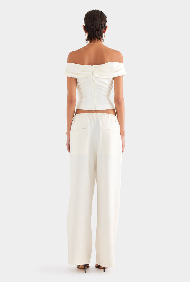 Silk Linen Relaxed Pleat Front Pant - Cream