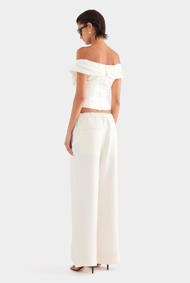 Silk Linen Relaxed Pleat Front Pant - Cream