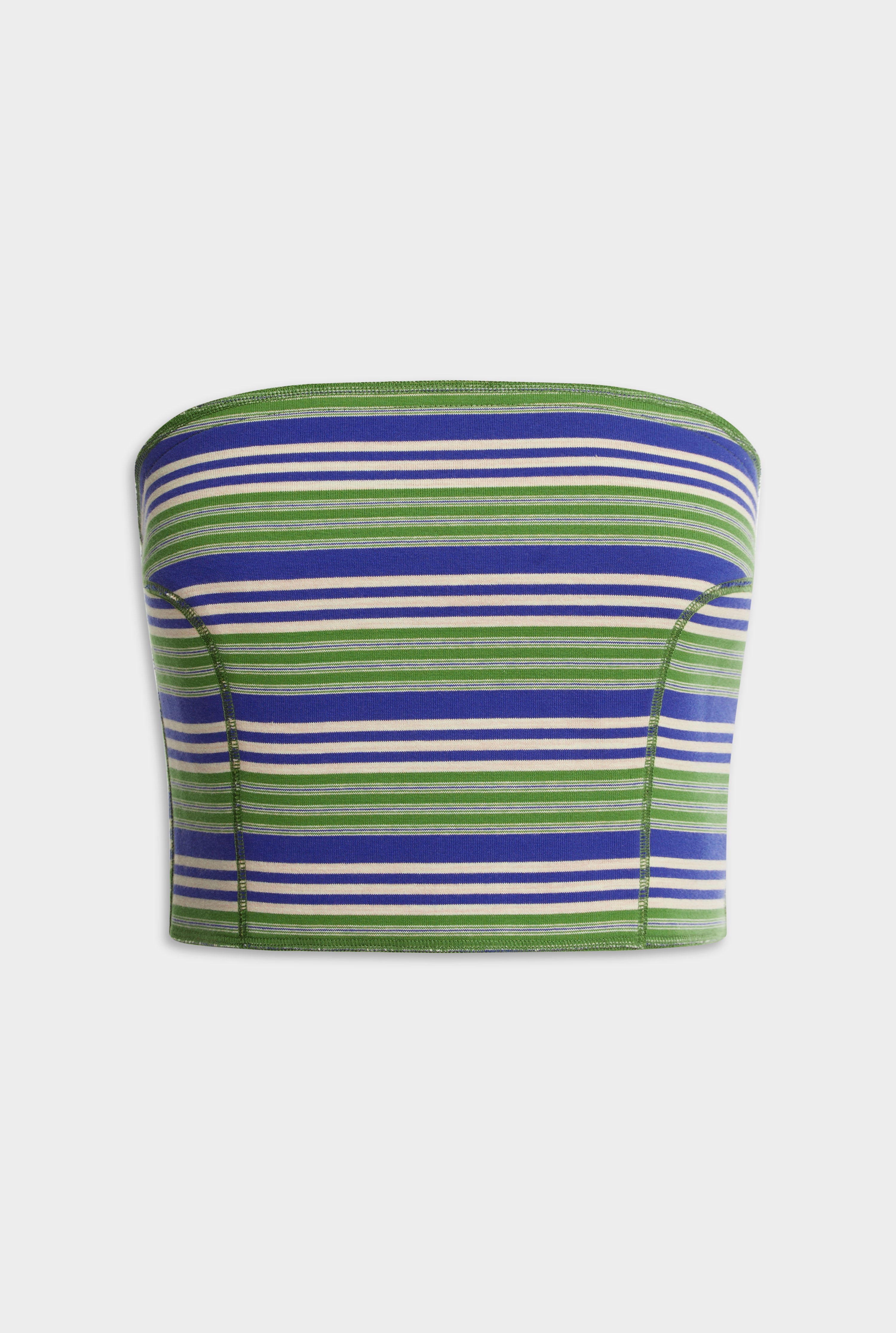 Strapless Jersey Bustier - Blue/Green Stripe