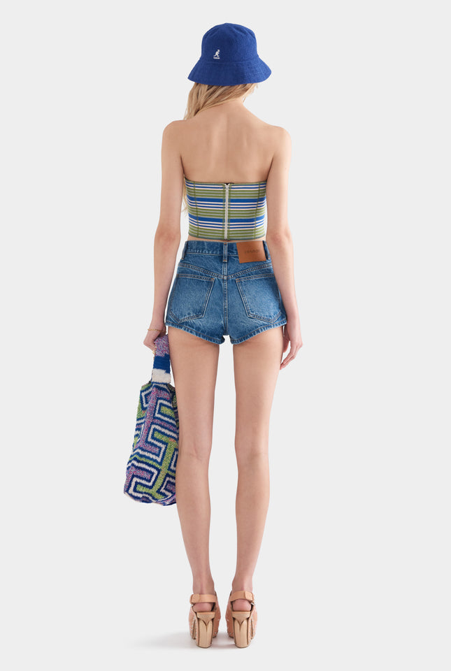 Strapless Jersey Bustier - Blue/Green Stripe