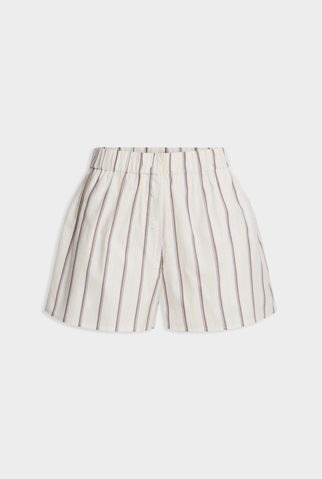 Striped Cotton Boxer Shorts - Cream/Mahogany Brown/Yellow Stripe