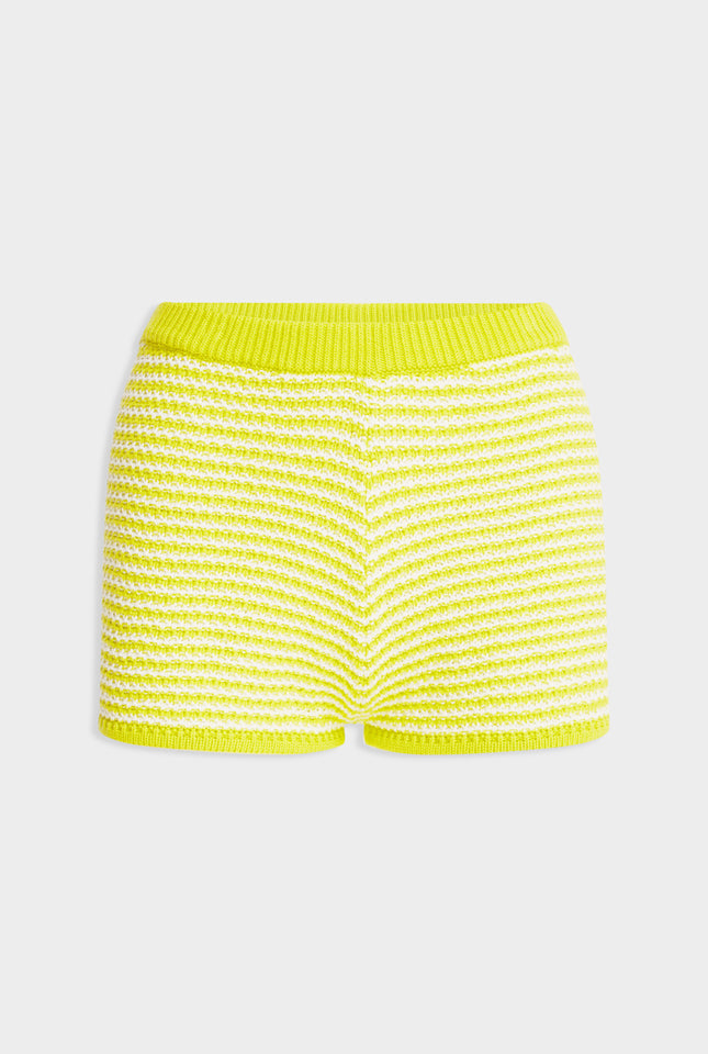 Striped Cotton Knit Shorts - Chartreuse/Off White Stripe
