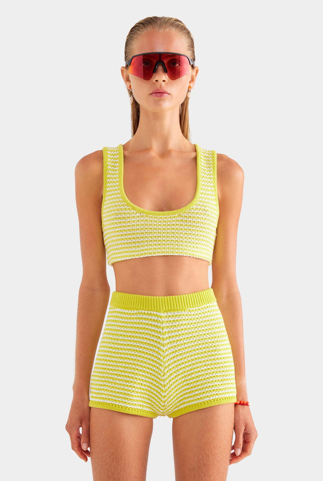 Striped Cotton Knit Bralette - Chartreuse/Off White Stripe