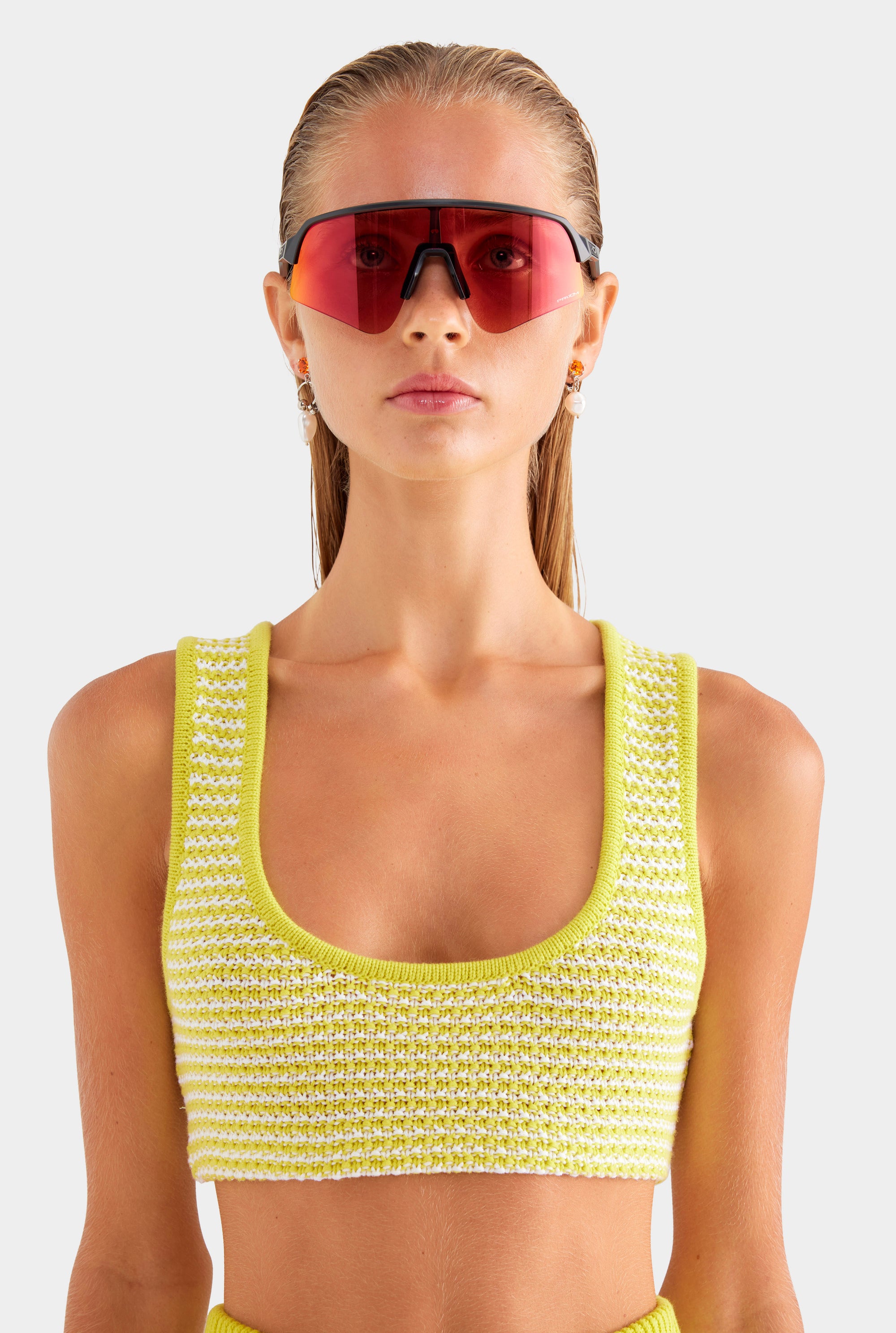 Striped Cotton Knit Bralette - Chartreuse/Off White Stripe