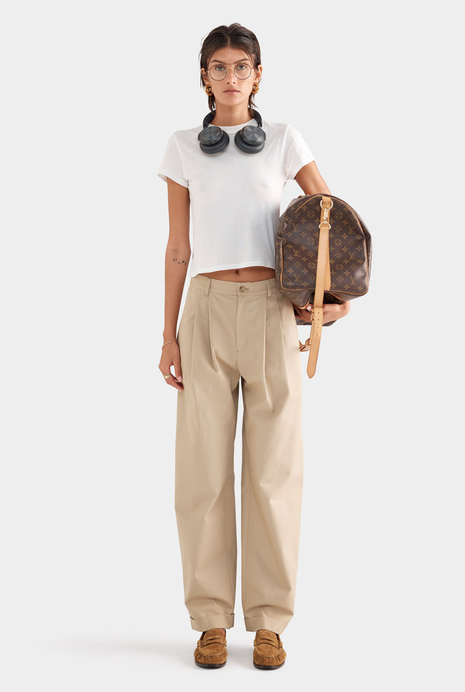 Tapered Cotton Pleat Pant - Pale Khaki