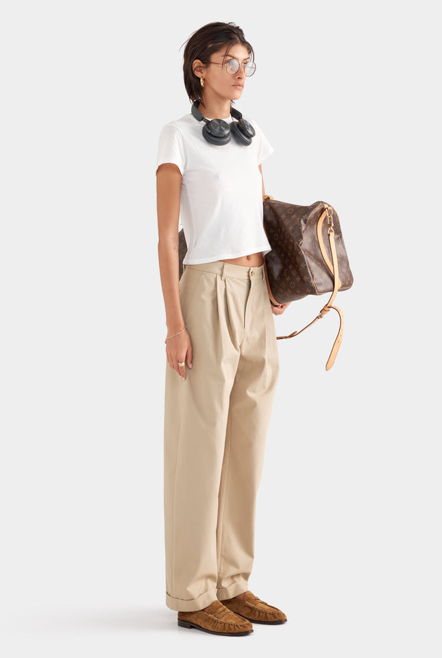 Tapered Cotton Pleat Pant - Pale Khaki