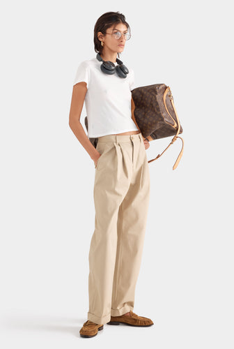 Tapered Cotton Pleat Pant - Pale Khaki