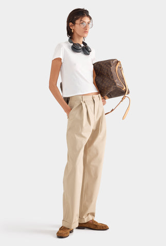 Tapered Cotton Pleat Pant - Pale Khaki