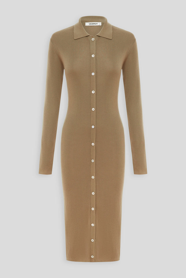 Tencel Button Up Midi Dress - Pale Olive