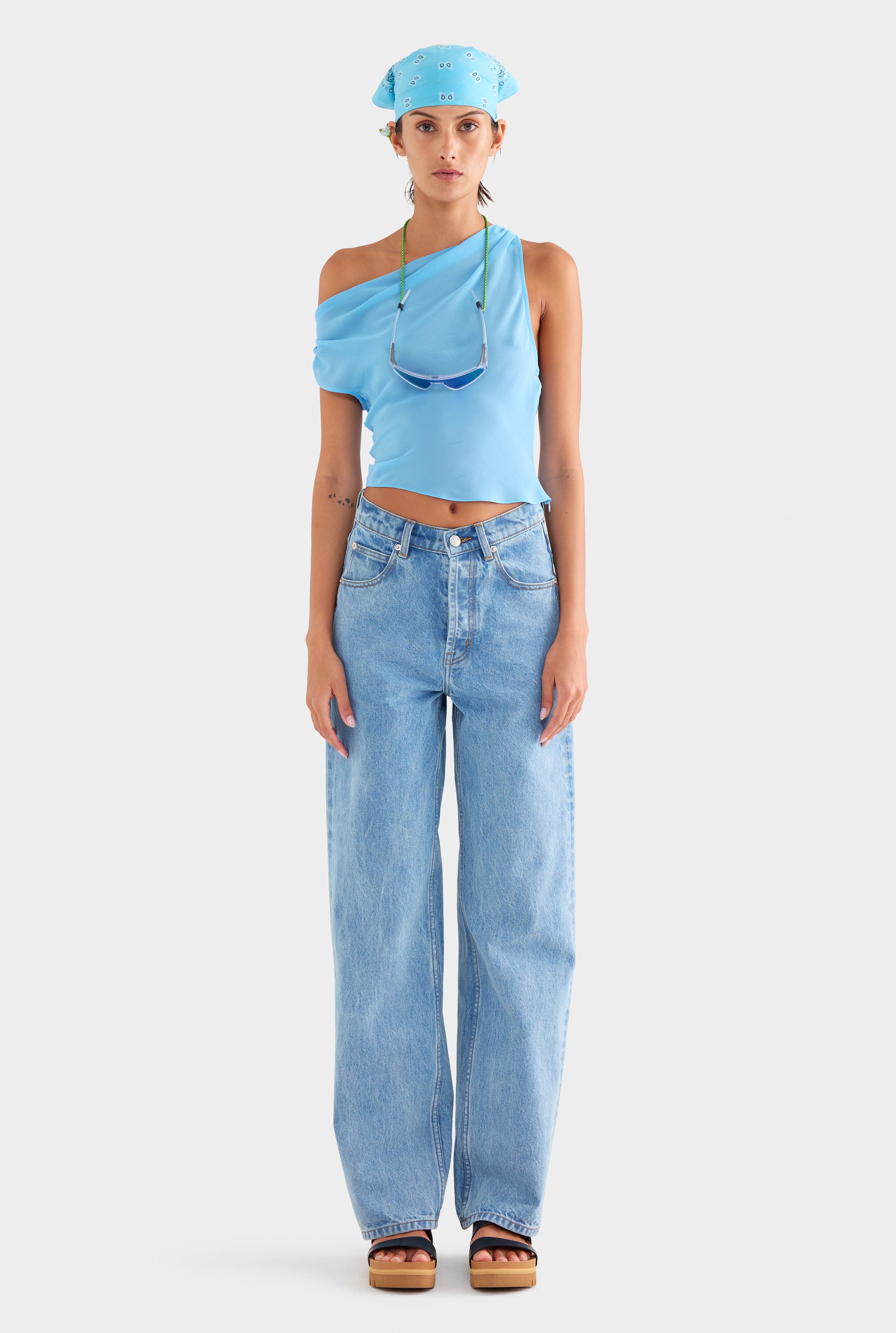 V Front Denim Jean - Light Blue