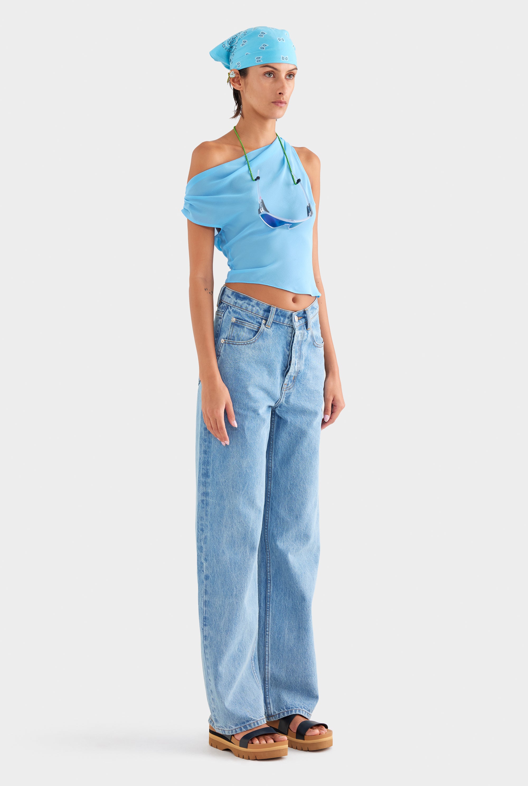 V Front Denim Jean - Light Blue
