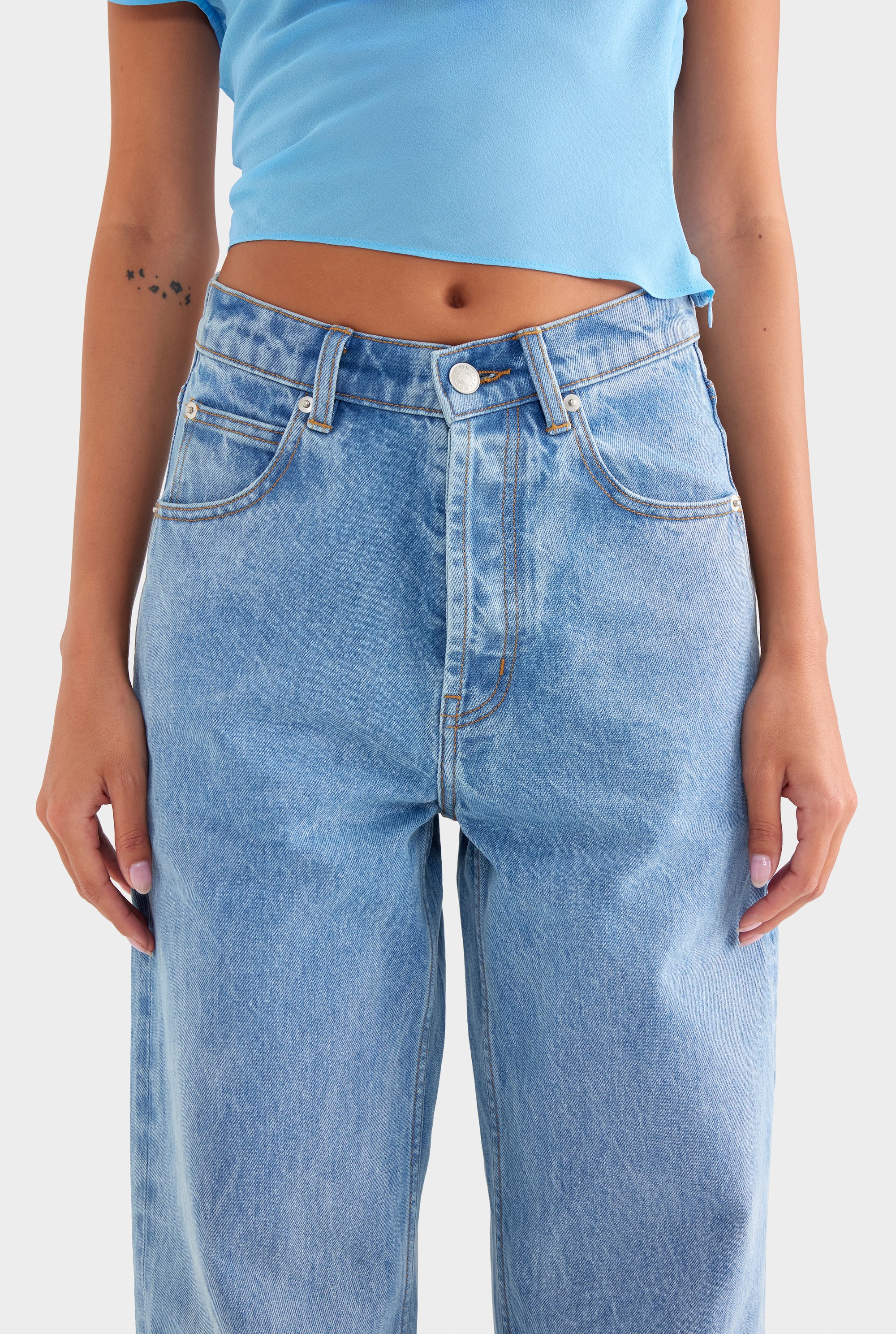 V Front Denim Jean - Light Blue