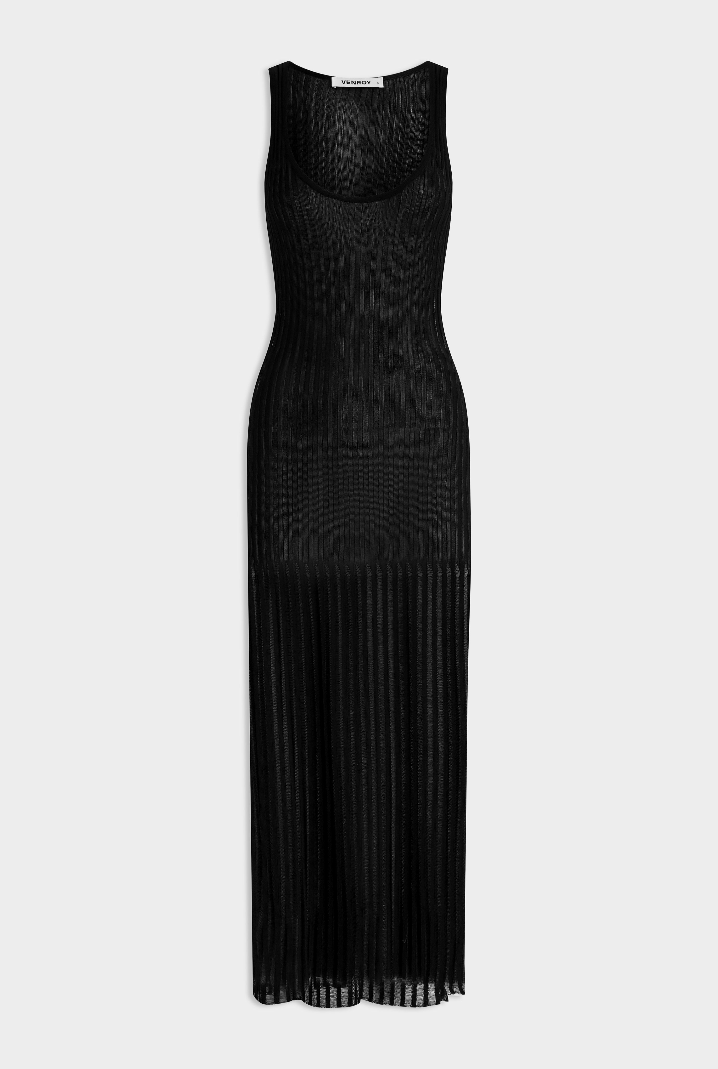 Drop Needle Rib Knitted Tank Dress - Black